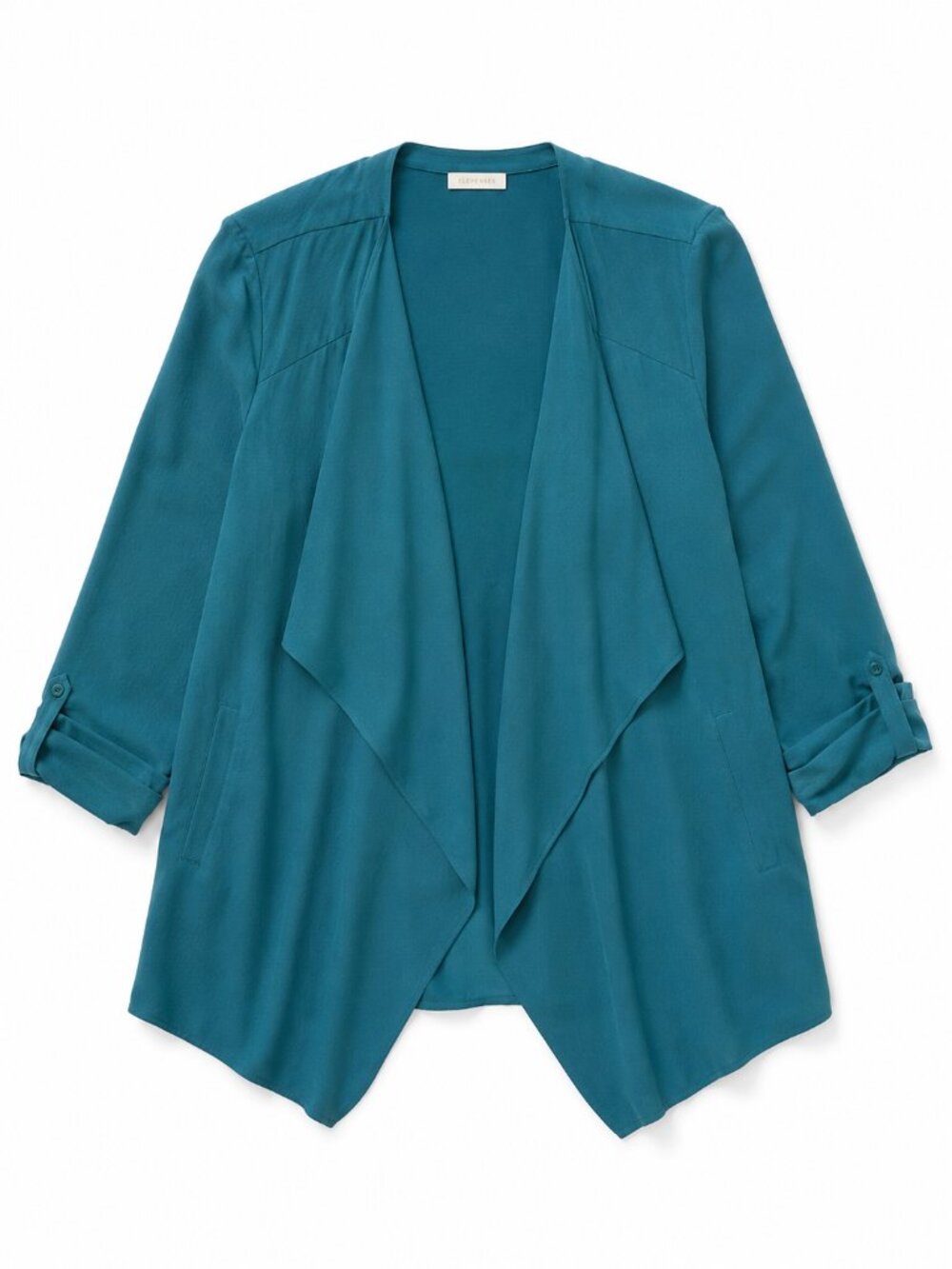 ANTHROPOLOGIE Elevenses Eldora Teal Open Front Drape Blazer Jacket Large